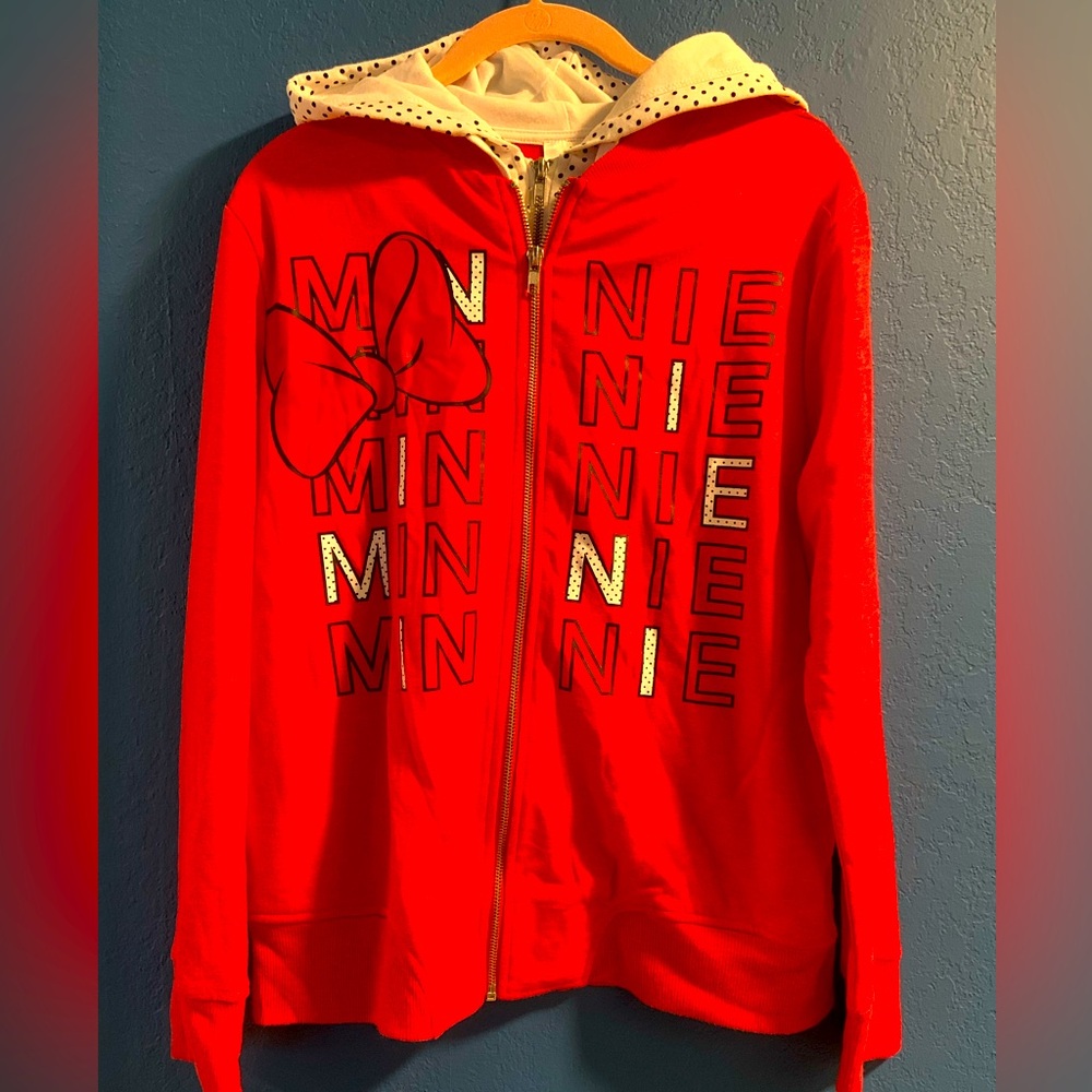Disney Minnie Mouse Woman’s Large Double Zip Hoodie Sweatshirt NWT